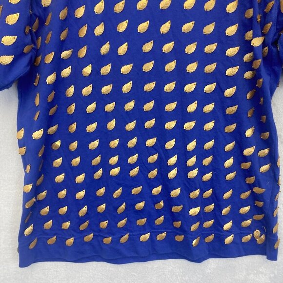 READ! Vintage Gene Ewing Bis Bis Gold Leaf Embellished Blue Knit Tee Top Small - Picture 7 of 16